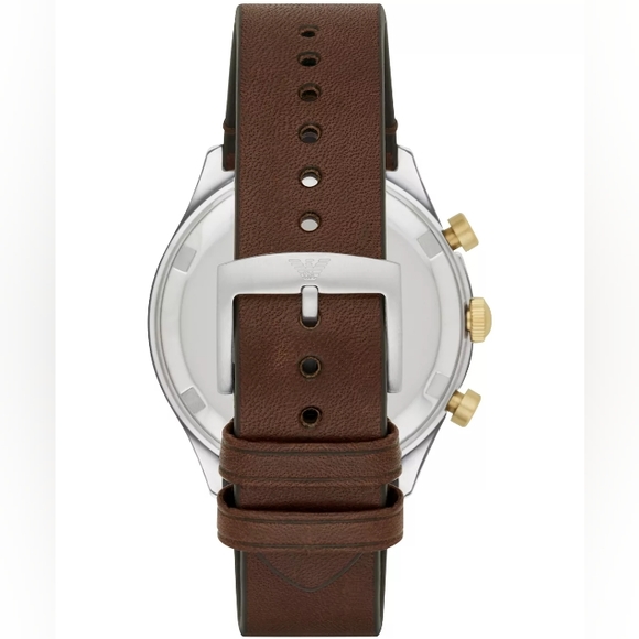 EMPORIO ARMANI AR11033 White Dial Brown Strap Men's Chronograph Watch - Picture 3 of 7